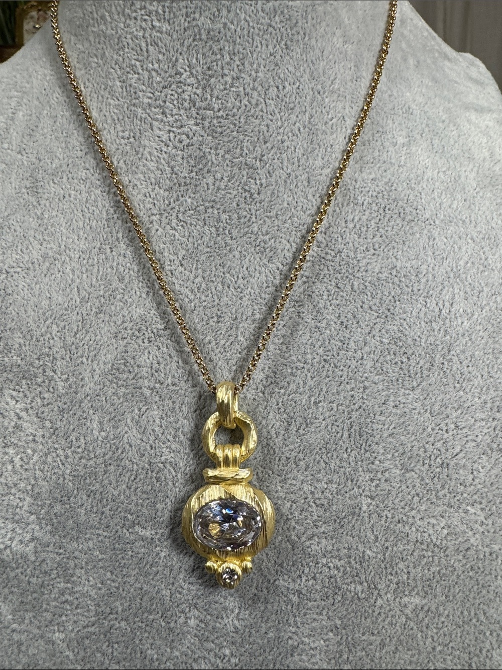 Gold-Tone Pendant Necklace with Clear Oval Stone - Women Jewelry